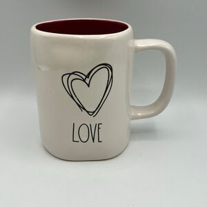 New Rae Dunn White LOVE Heart Coffee Tea Red Interior Mug